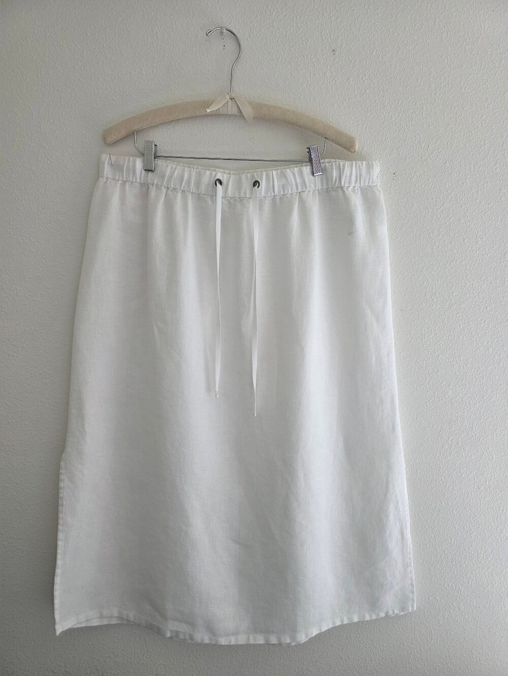 Eileen Fisher Organic Linen Midi Skirt Unlined Elastic Waist  Side Slit Sz XL